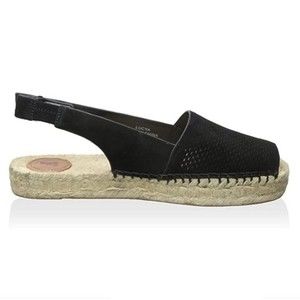 French Connection Women's Lucya‎ Black Leather Peep Toe Espadrille Sandals Shoes